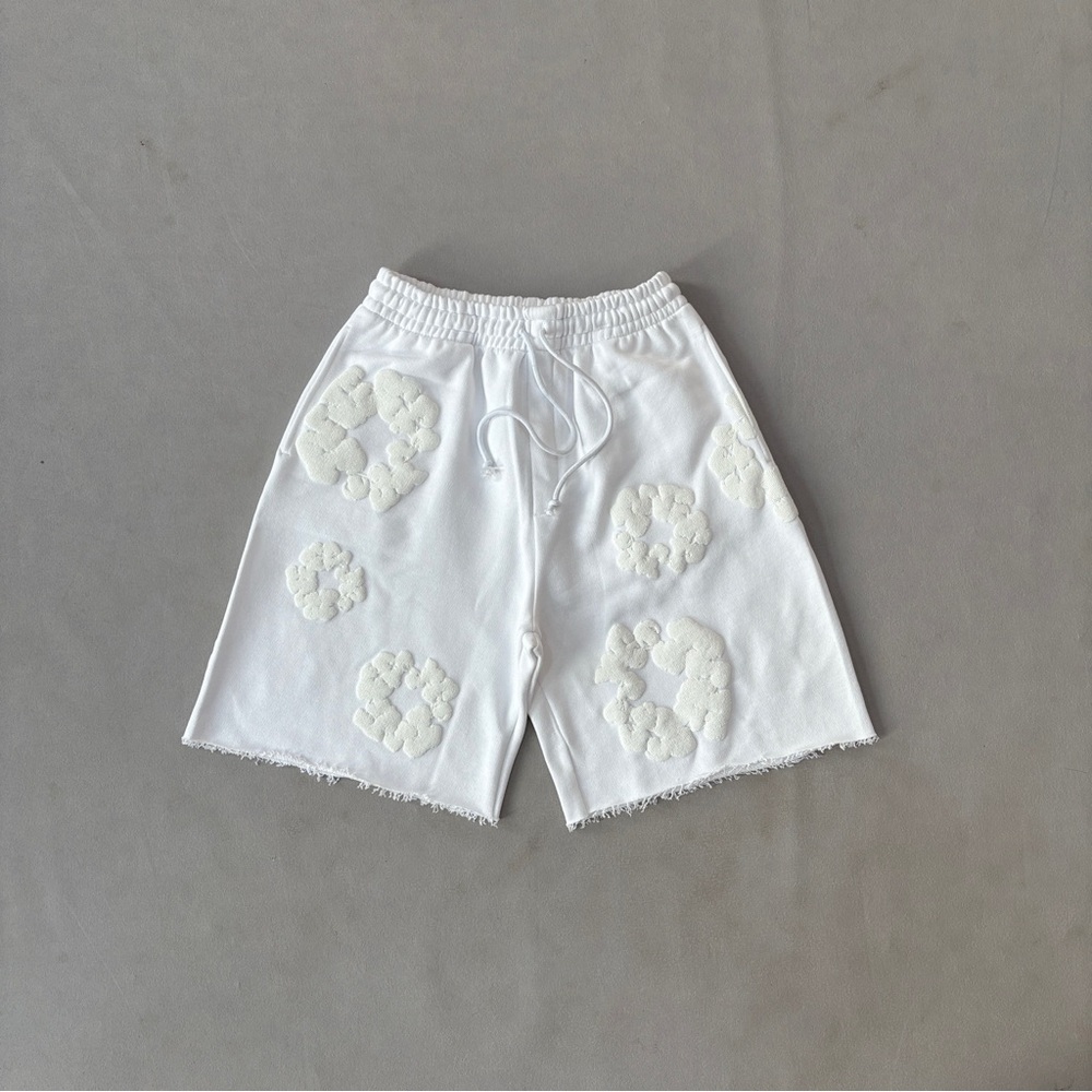Men's White Athletic Shorts with Floral Accents